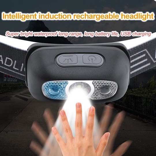 【COD】Headlamp/Mini LED Headlamp/Lampu Senter Kepala Led/Senter Kepala Headlamp LED Rechargeable USB + Motion Sensor