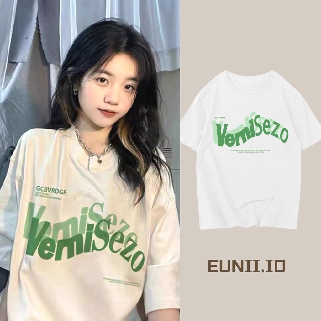 EUNII T-shirt Lengan Pendek Gaya Amerika️ Bahasa Inggris Pencetakan Longgar Korean Style/Kaos Atasan Wanita/Baju Kaus Oversize Wanita