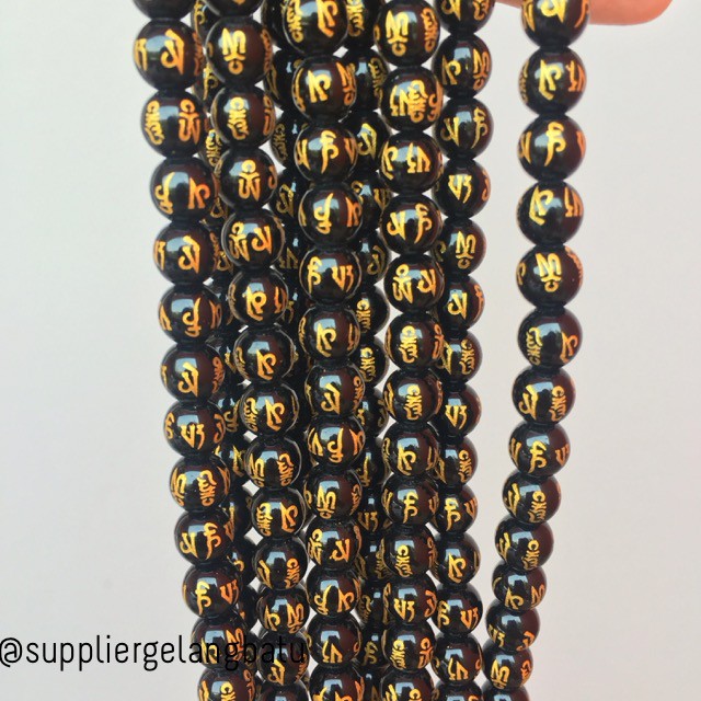 renceng batu tibetian hitam lucky bead black gold 10mm impor akik