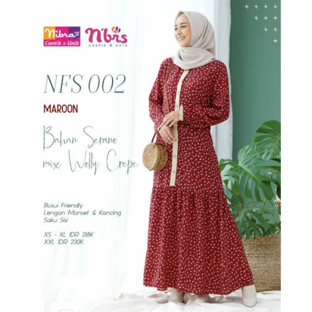Gamis Casual Nibras - NFS 002 Maroon