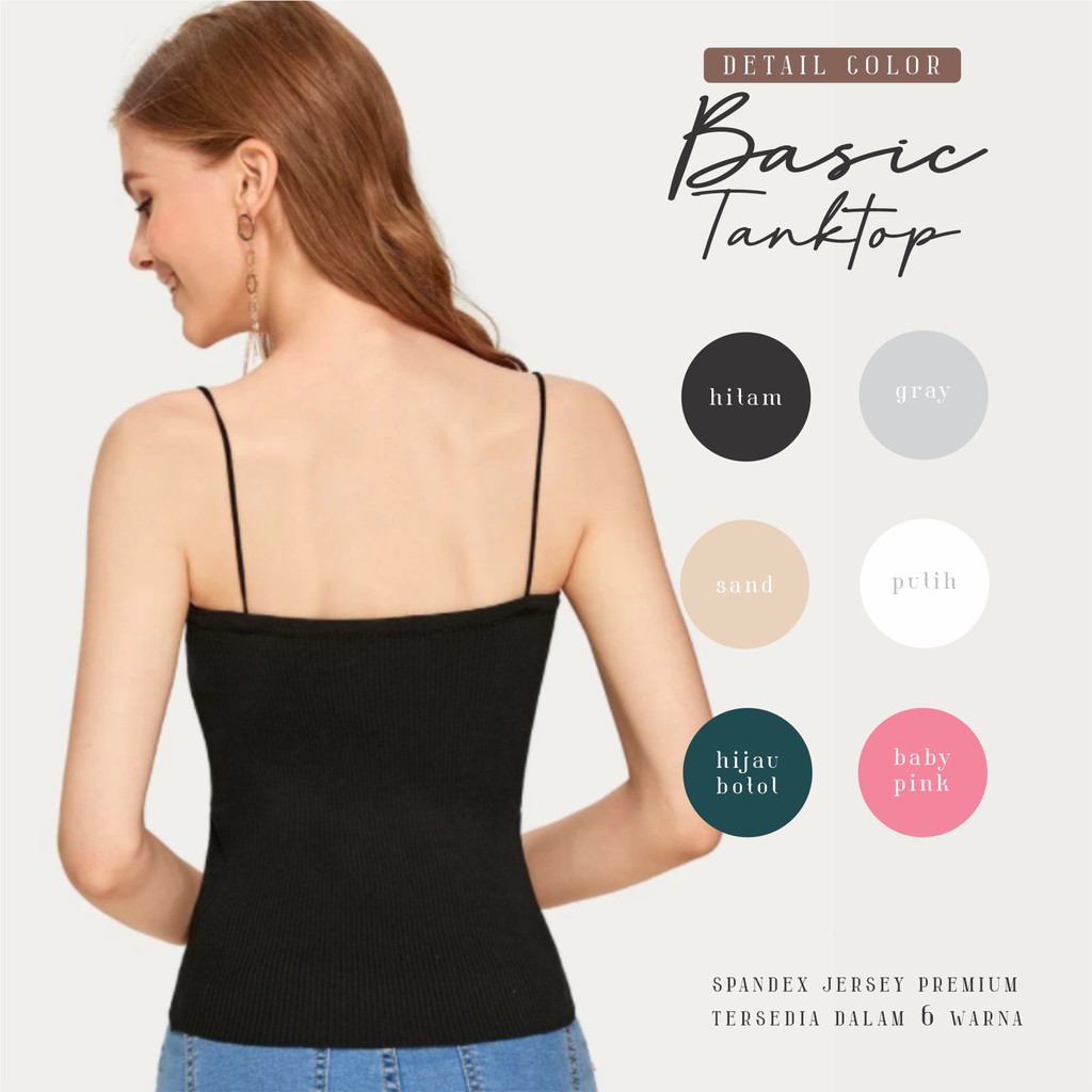 Firstact Tanktop Wanita Polos Basic Tank Top Polos Tali Kecil Spandex-2