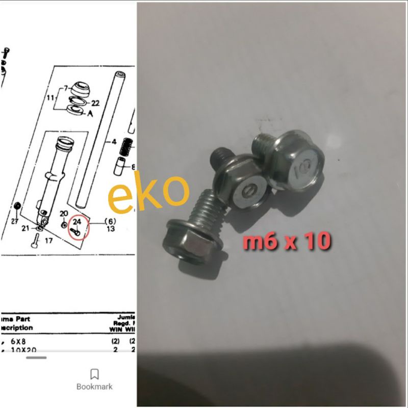 baut tabung sok shock depan win cb100 original