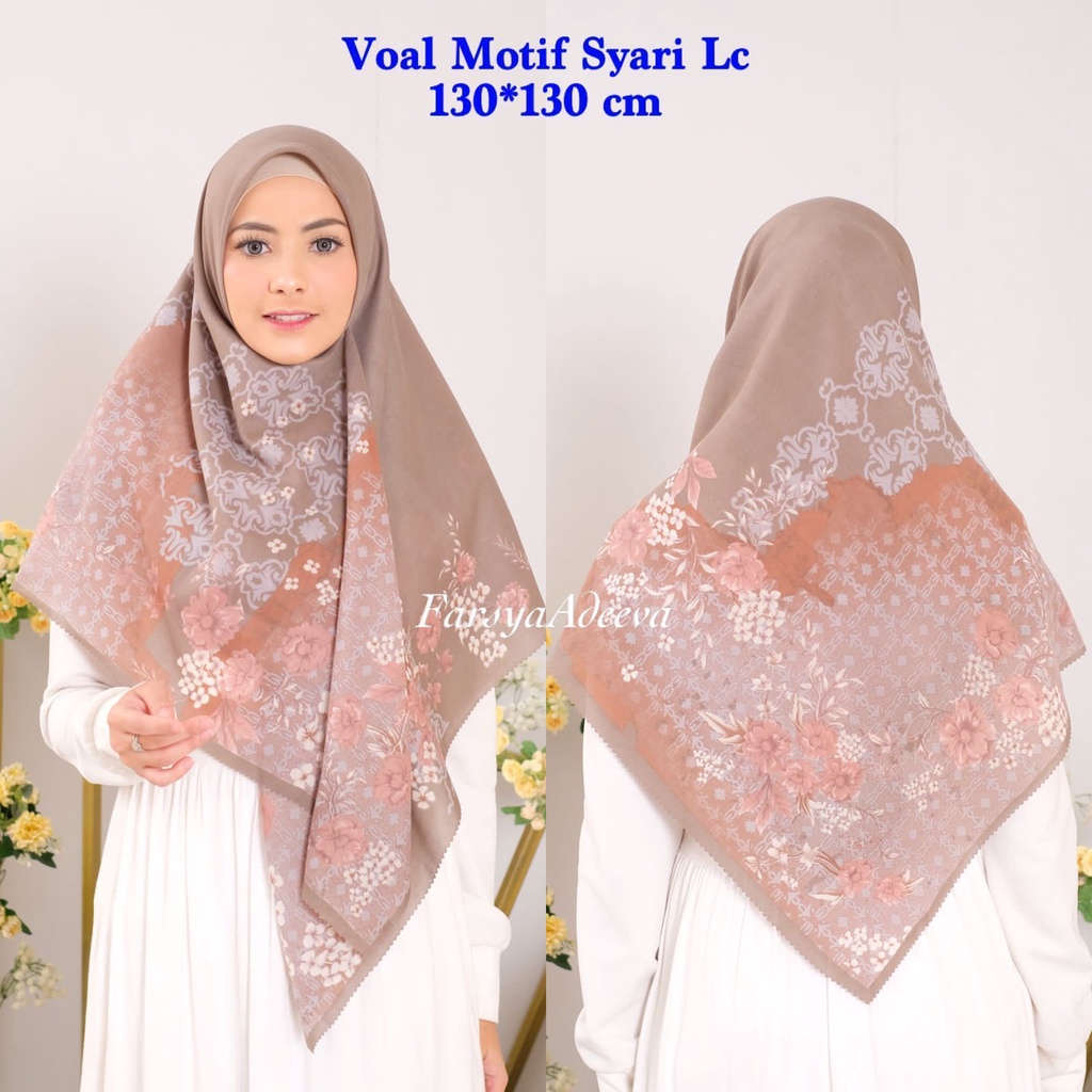 SERAGAM | New Hijab | 130 x 130 |Jilbab Segi Empat Syari Motif LC | Farsya Adeeva Voal Motif Syari L