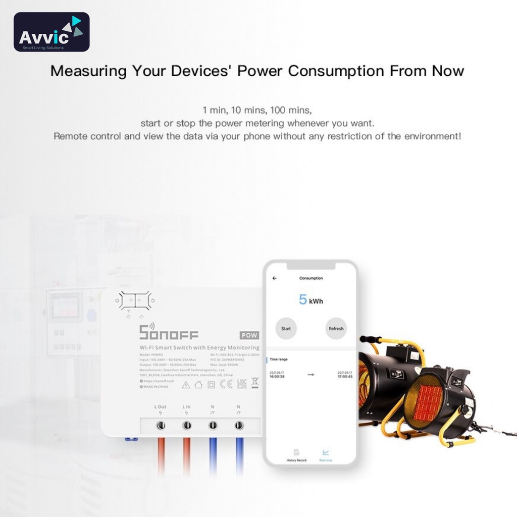 Sonoff POWR3 High Power Energy Monitoring Smart Switch Saklar Pintar 25A 5500W Max Load Energy Voltage Monitoring