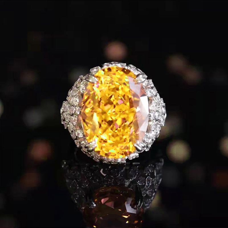 Cincin Pernikahan Hias Berlian Imitasi Warna Kuning Gaya Eropaamerikamewah Adjustable Untuk Wanita