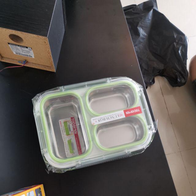Kotak Makan Anak Lunchbox Tedemei 6540 Pink Green Blue Stainles Tempat Bekal Anti Tumpah 3 Sekat