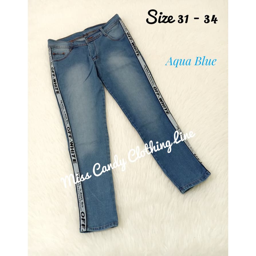 CELANA JEANS JUMBO OFF WHITE / CELANA JEANS JUMBO LIST OFF WHITE - Aqua Blue- 31