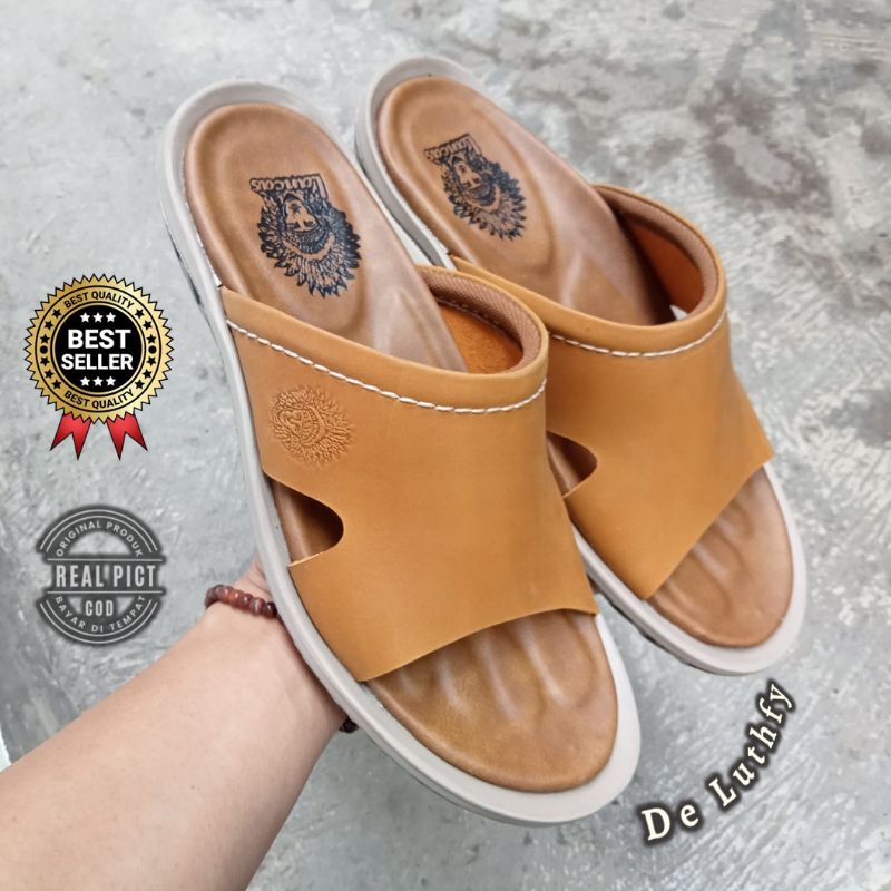 Sandal Kokop Pria Kulit Asli Sandal Slide Kulit Terbaru Sandal Indian Pria Kulit Asli