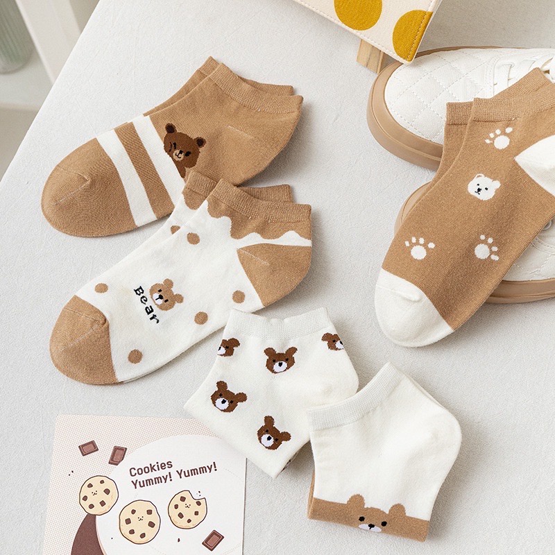 Kaos Kaki BEAR BROWN Wanita Kaos Kaki Pendek Anak Lucu Motif Fashion Socks Aesthetic Design - BUM