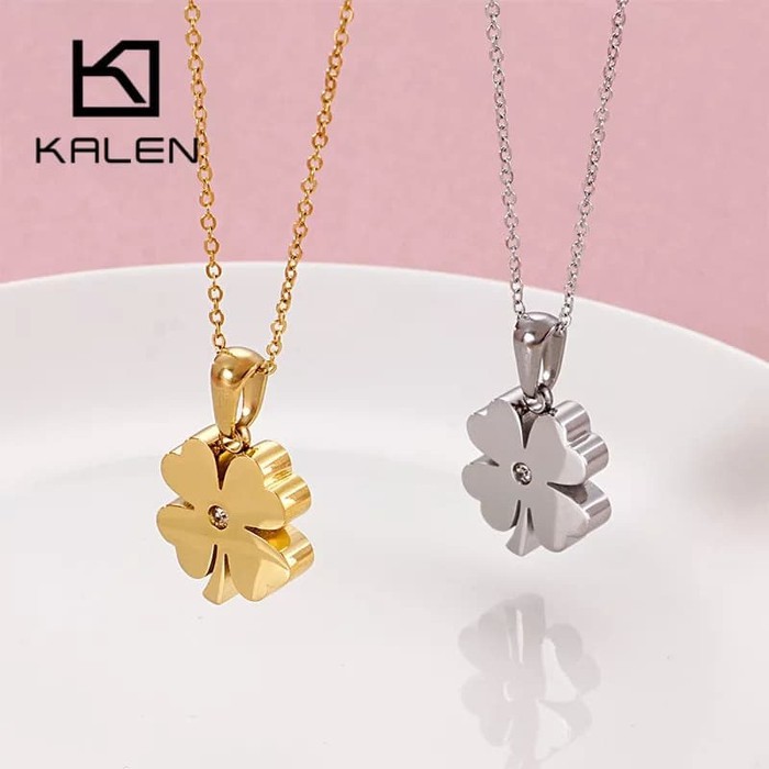 SET PERHIASAN ANTING KALUNG FOURLEAF CLOVER ZIRCON ORI TITANIUM 100%