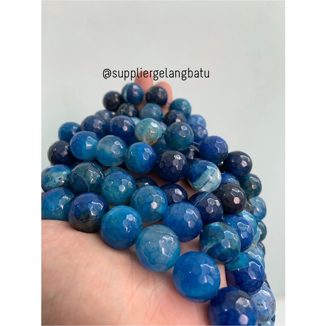 batu AQUAMARINE SERAT BIRU TUA FACETED 16mm cutting UKIR gelang kalung