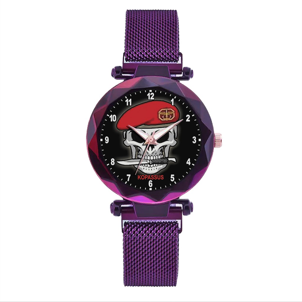 Jam Tangan Wanita Custom - KOPASSUS BAYGROUND HITAM Free Box &amp; Batre Cadangan