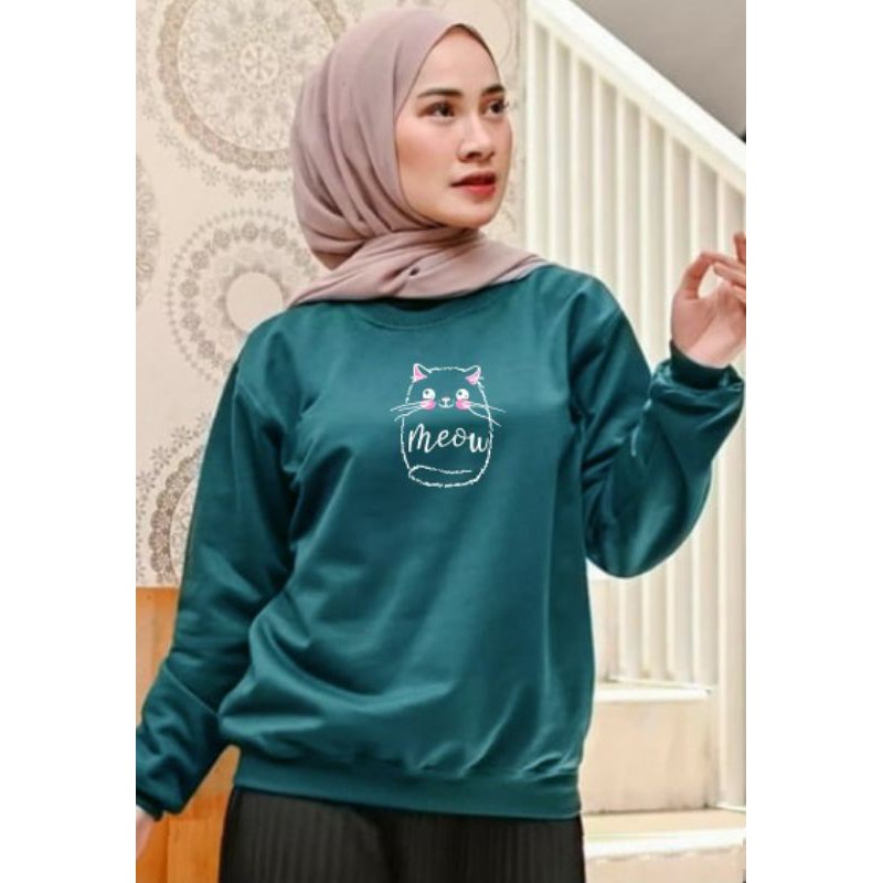 Kaos Lengan Panjang MEOW FULL / Kaos Sweatshirt / Atasan Wanita / Atasan Wanita Lengan Panjang