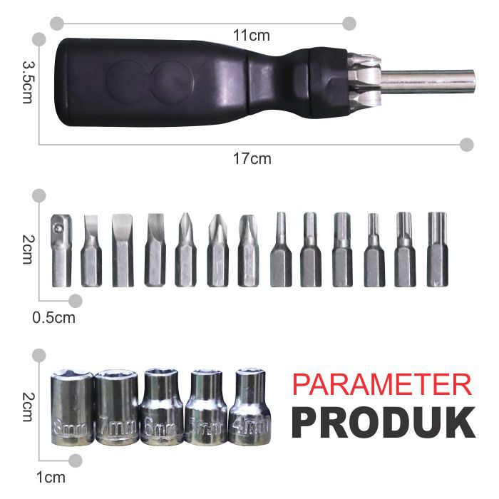 Obeng Ketok Set Screwdriver Assorted Tools Impact 19in1 Lengkap Peralatan Perkakas Elektronik Import - GJ-18 - LuckyStar