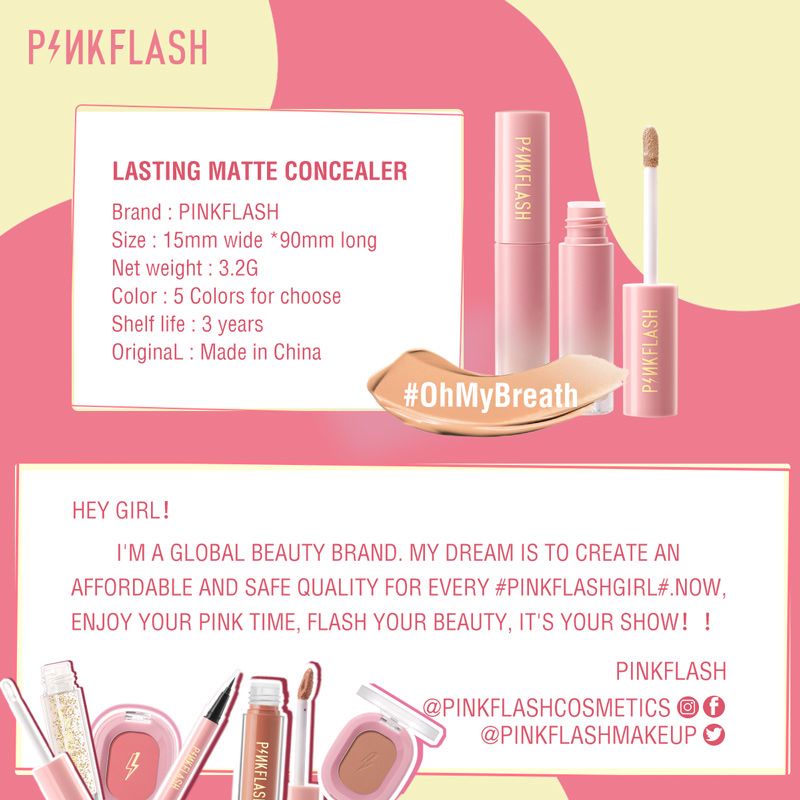 PINKFLASH Liquid Concealer OhMyBreath Breathable Liquid Concealer Tahan Lama Matte 5 Colors PF-F04