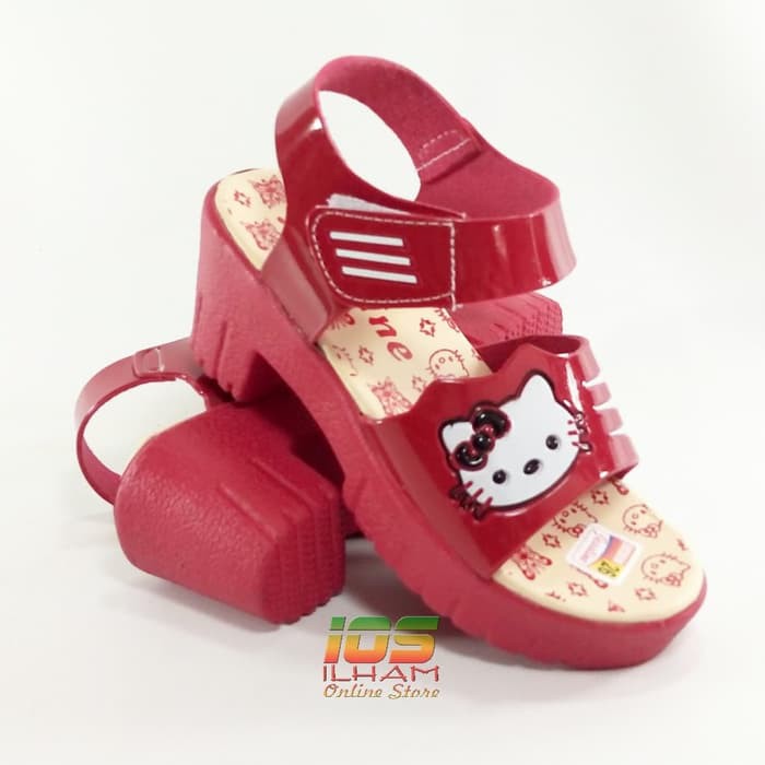 Sandal Anak Let Wedges Jessline J02 Hello Kitty Hak 5cm Size 26-35 Red