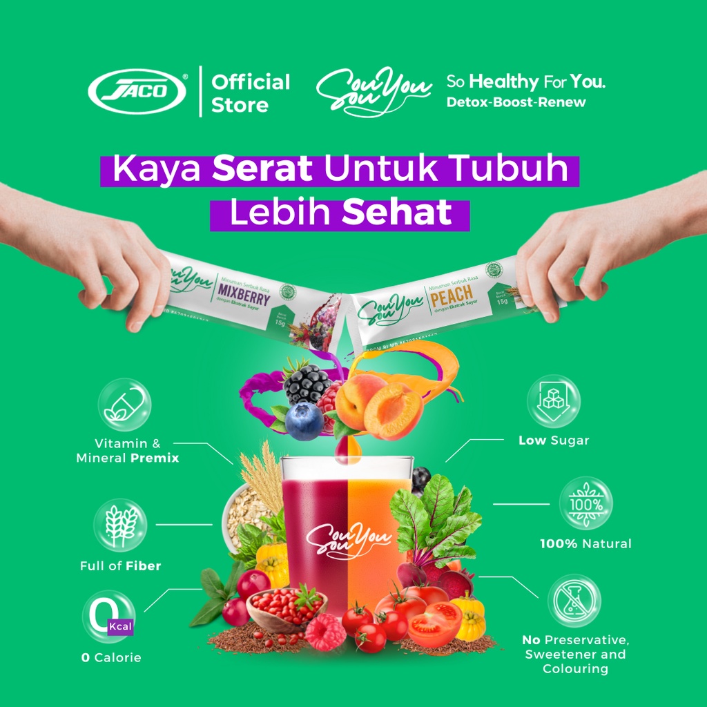 Jaco Sousouyou Enriching Fiber Drink 2 Box Detox Pelangsing Tubuh Minuman Antidioksidan Detox Racun Lemak Tubuh