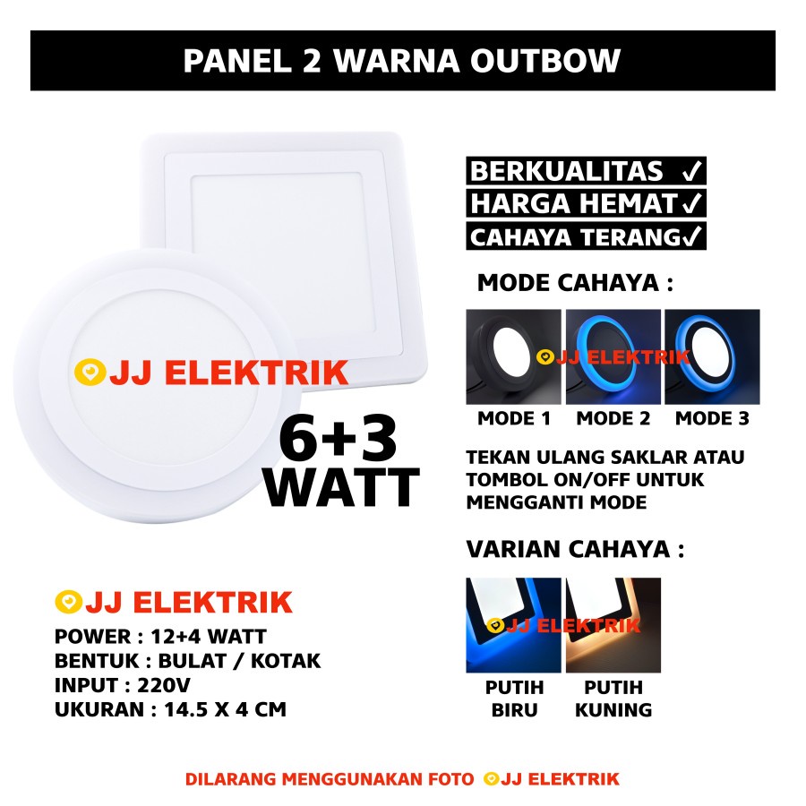 Lampu Downlight 2 Warna 6W list 3W Biru/Kuning LED Outbow Bulat Plafon Tempel