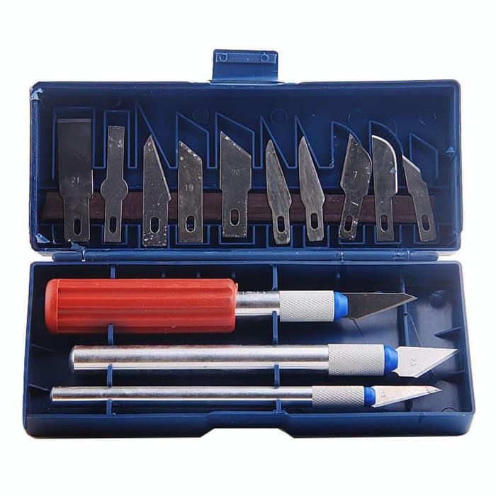 Set Pisau Ukir Seni 13 in 1 Crafting Art Knife with 3 Handle Pisau Sayat