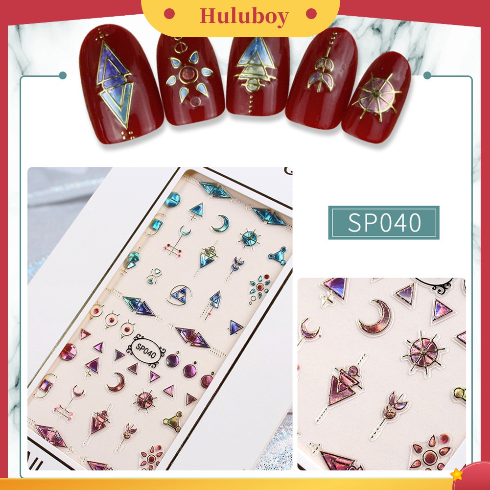 Huluboy Huluboy♡ Stiker Kuku 3D Motif Snowflake / Bunga / Bintang Anti Air Untuk Dekorasi Nail Art