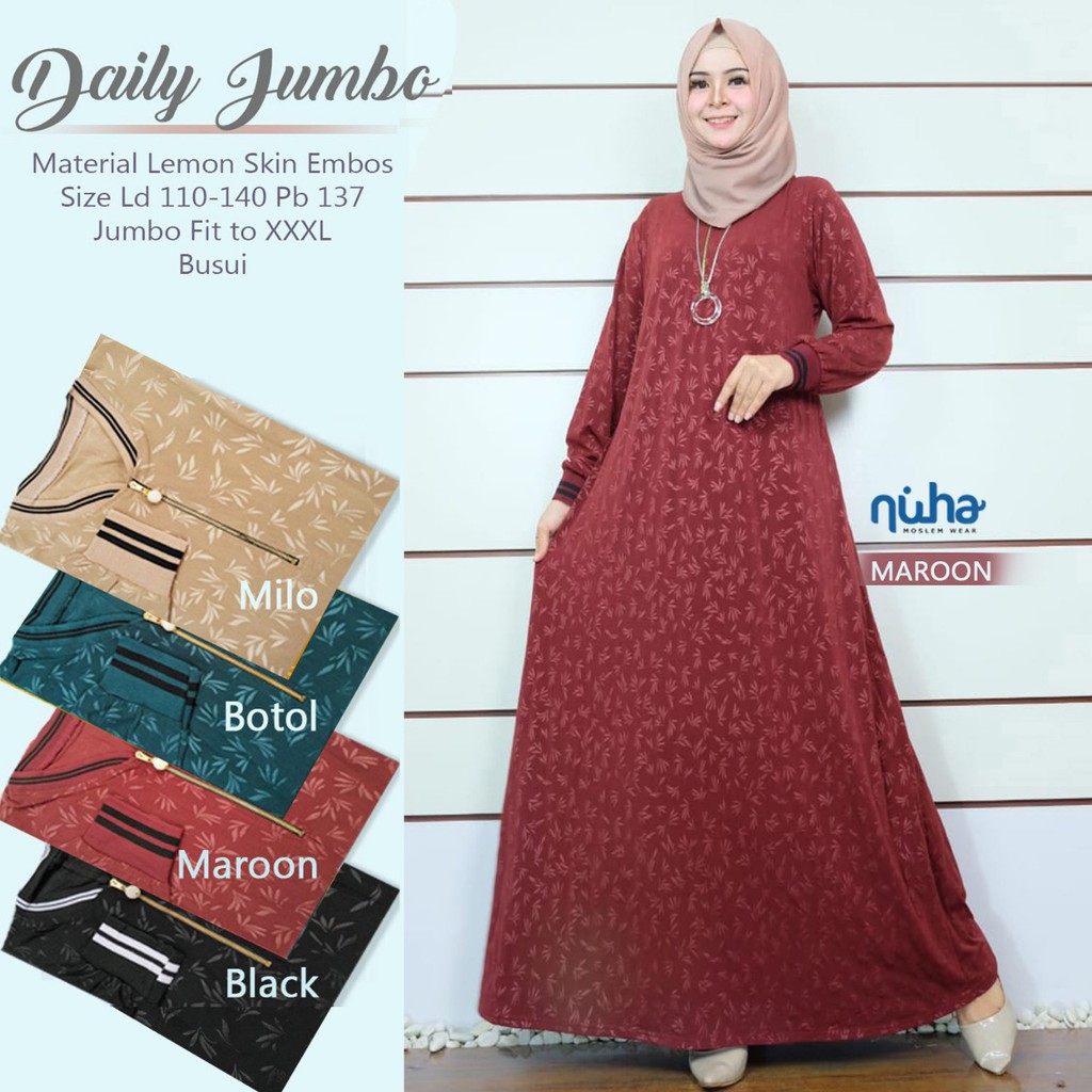 "DAILY JUMBO" MAXI DRESS CANTIK DAN SIMPEL, ORIGINAL NUHA, DRESS JUMBO BERMOTIF