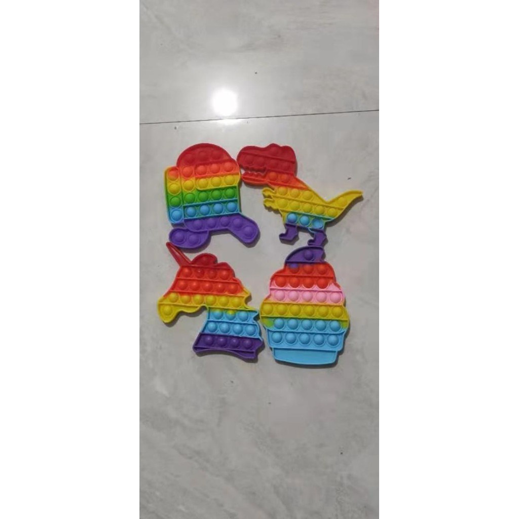 COD - D88  -  Its Mainan Anak Toys Bubble Kids Mainan Popit Murah Rainbow Pop it Squeeze Dino-1