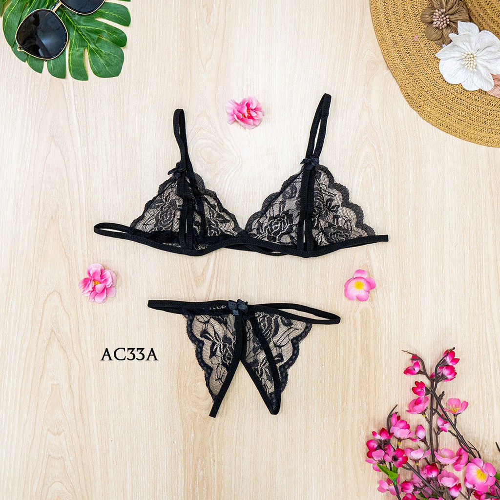 [PRIVASI AMAN] BRA SET BH CD SEKSI + SABUK PAHA + STOCKING SEXY LACE HITAM AC33A