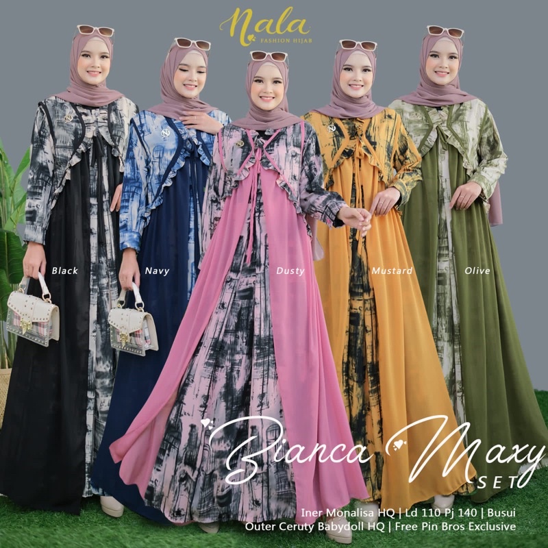 SETELAN WANITA ABAYA DRESS HIJAB BIANCA MAXY SET ORI BY NALA