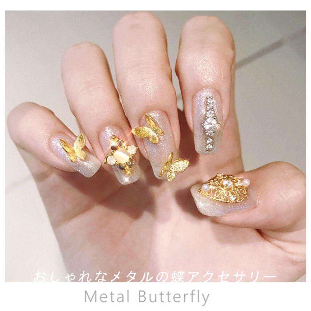 Mxbeauty Hiasan Kuku Rhinestones DIY INS Gaya Dekorasi Kuku Bahan Metal Frosted Butterfly