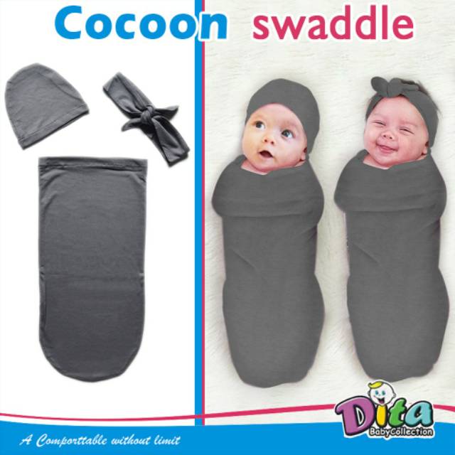 SNI DITA MOONSCARE Bedong Polos Cocoon Swaddle Rainbow/Bedong Swaddle Bayi Bedong Instan Bayi Plus Hat Headband