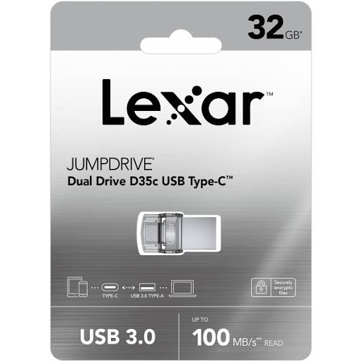 Flashdisk LEXAR JumpDrive® Dual Drive D35c 32GB USB 3.0 OTG Type-C Flash Drive