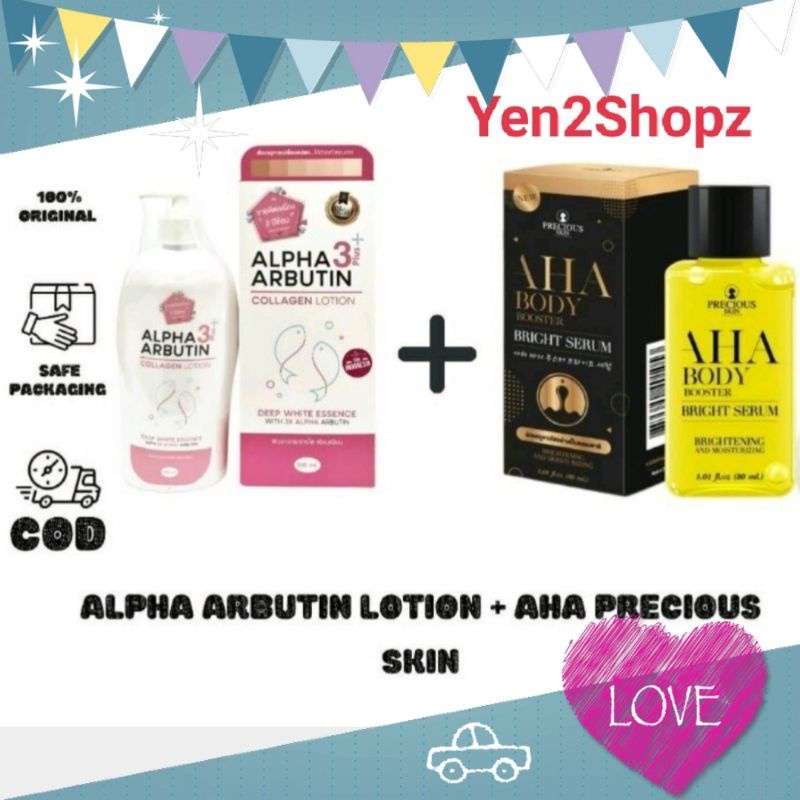 ALPHA ARBUTIN 3 PLUS COLLAGEN HAND BODY LOTION BY PRECIOUS SKIN + WHITENING BODY BOOSTER SERUM AHA