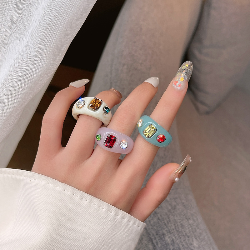 Korean Fashion Candy Color Inlaid Gemstone Ring Cute Multicolor Acrylic Rings Jewelry Accessories