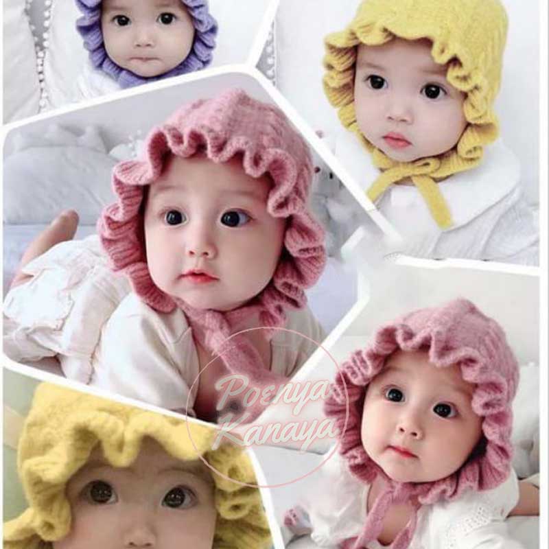 Topi Kupluk Bayi Rajut Bonet Bonnet Ruffle Hat Baby Girl Perempuan Rajut Lucu TP19