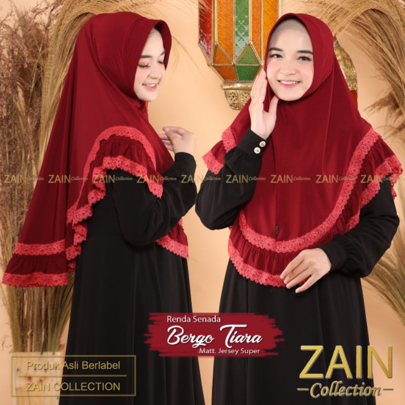 Jilbab Khimar Instan Syari Bergo Tiara Renda Senada Ori Zain