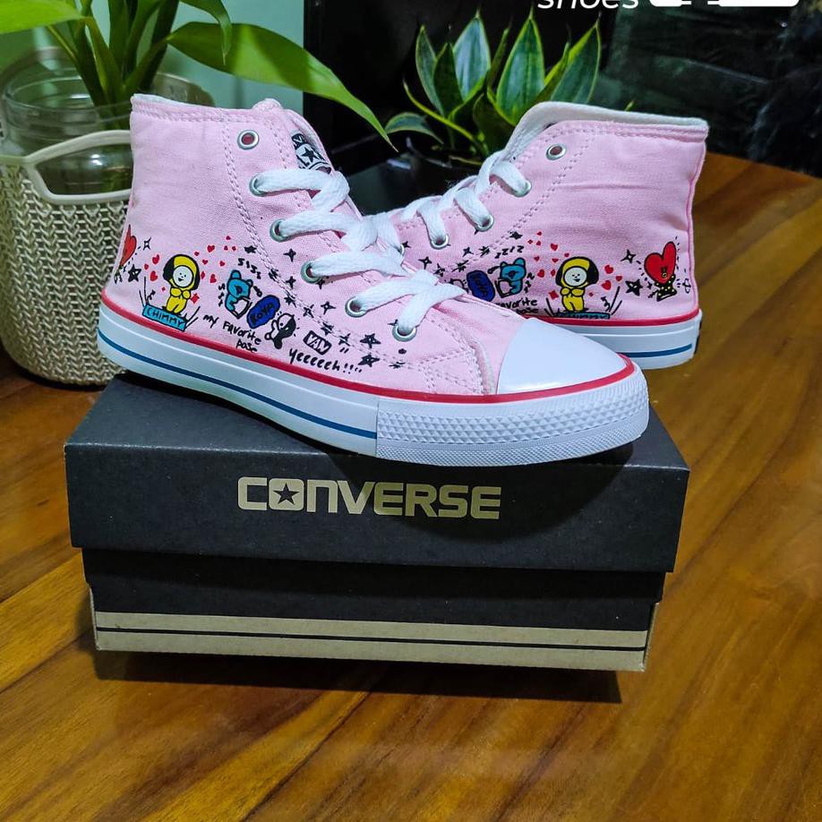 Terlaris SEPATU MOTIF BTS BT21 PINK ANAK CEWEK BOOT PEREMPUAN UMUR 1 2 3 4 5 6 7 8 TAHUN CONVERS