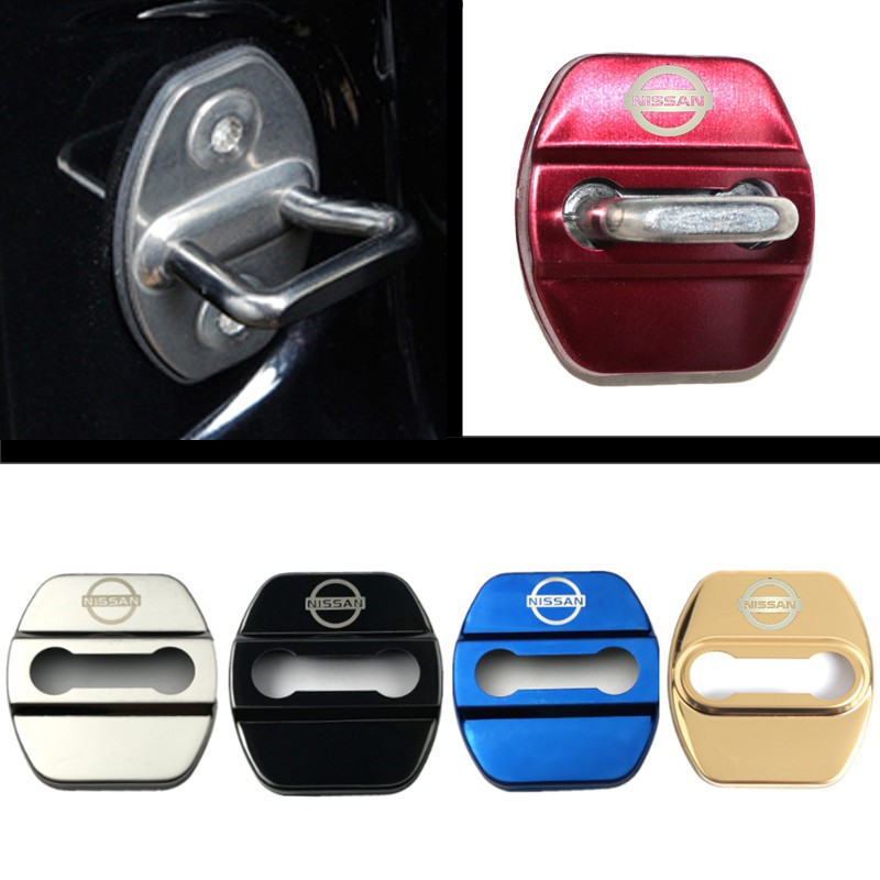 4Pcs Cover Pelindung Kunci Pintu Mobil Logo NISSAN Bahan Stainless Steel