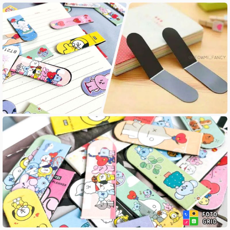 JG - PEMBATAS BUKU MAGNET / KERTAS HOLOGRAM KARAKTER LUCU BTS BOOKMARK STICK NOTE MAGNET