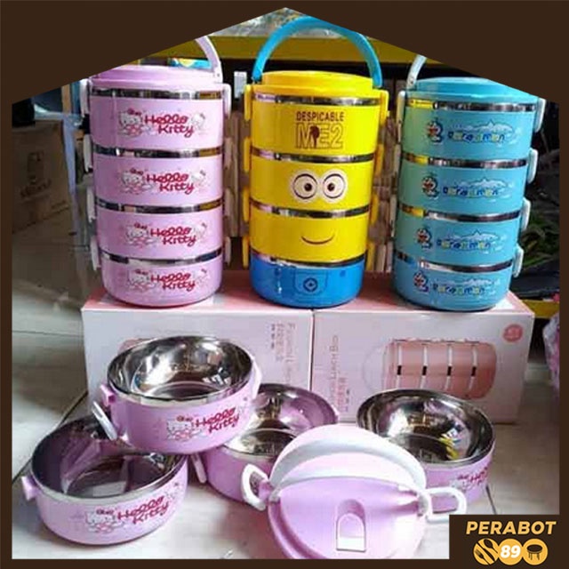 rantang nasi anak lunch box kotak nasi lucu stainless 4 susun