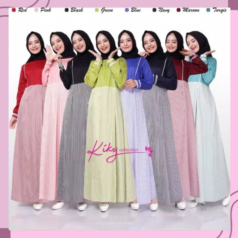 Gamis Katun Jepang Ory  Kombinasi Rania Salur Polos Size S M L XL