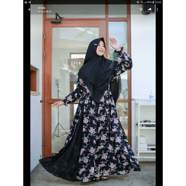 BERMERKS SYARI GAMIS CERUTY BABYDOLL AKSEN RENDA CANTIK KELILING KLOK LEBAR ALANA POLKA