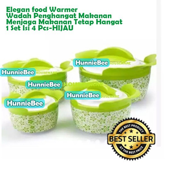 Elegan food Warmer-Wadah Penghangat Makanan -Menjaga Makanan Tetap Hangat-1 Set Isi 4 Pcs-HIJAU
