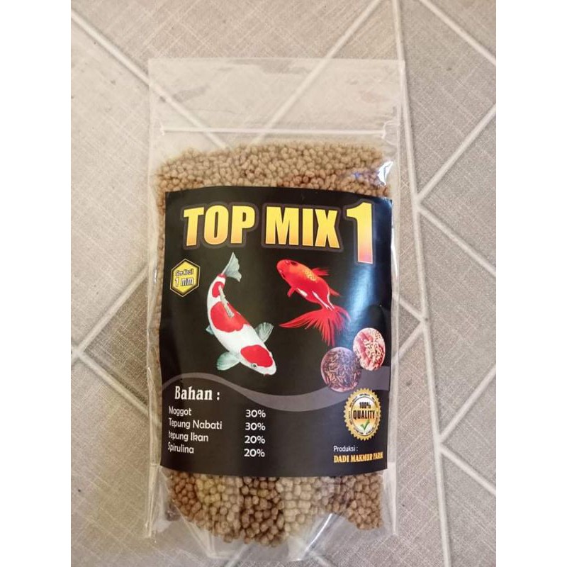 PELET MAGGOT TOP MIX 1 100 GR UKURAN KECIL(1mm) PAKAN IKAN KOKI, CUPANG, KOI GUPY DLL