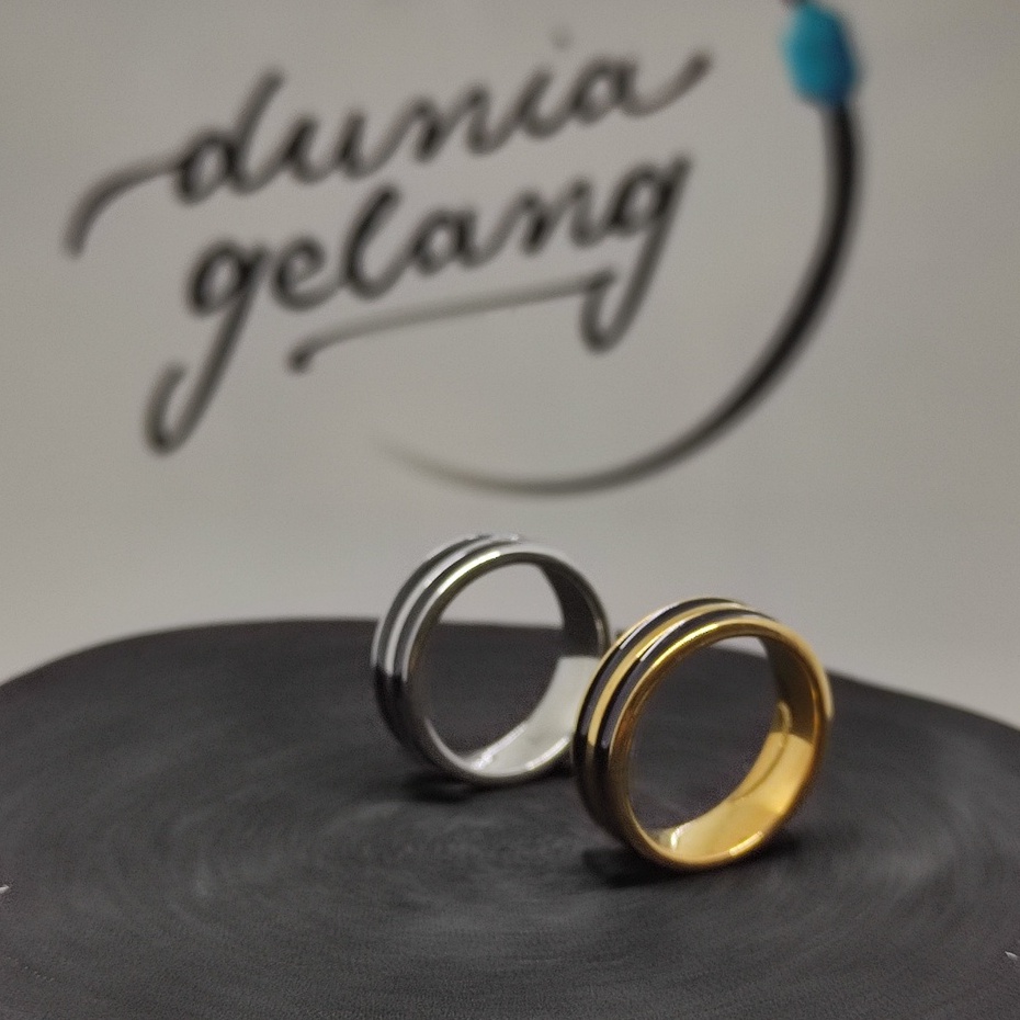 CINCIN TITANIUM GARIS HITAM SILVER GOLD / CINCIN PRIA WANITA ANAK COUPLE