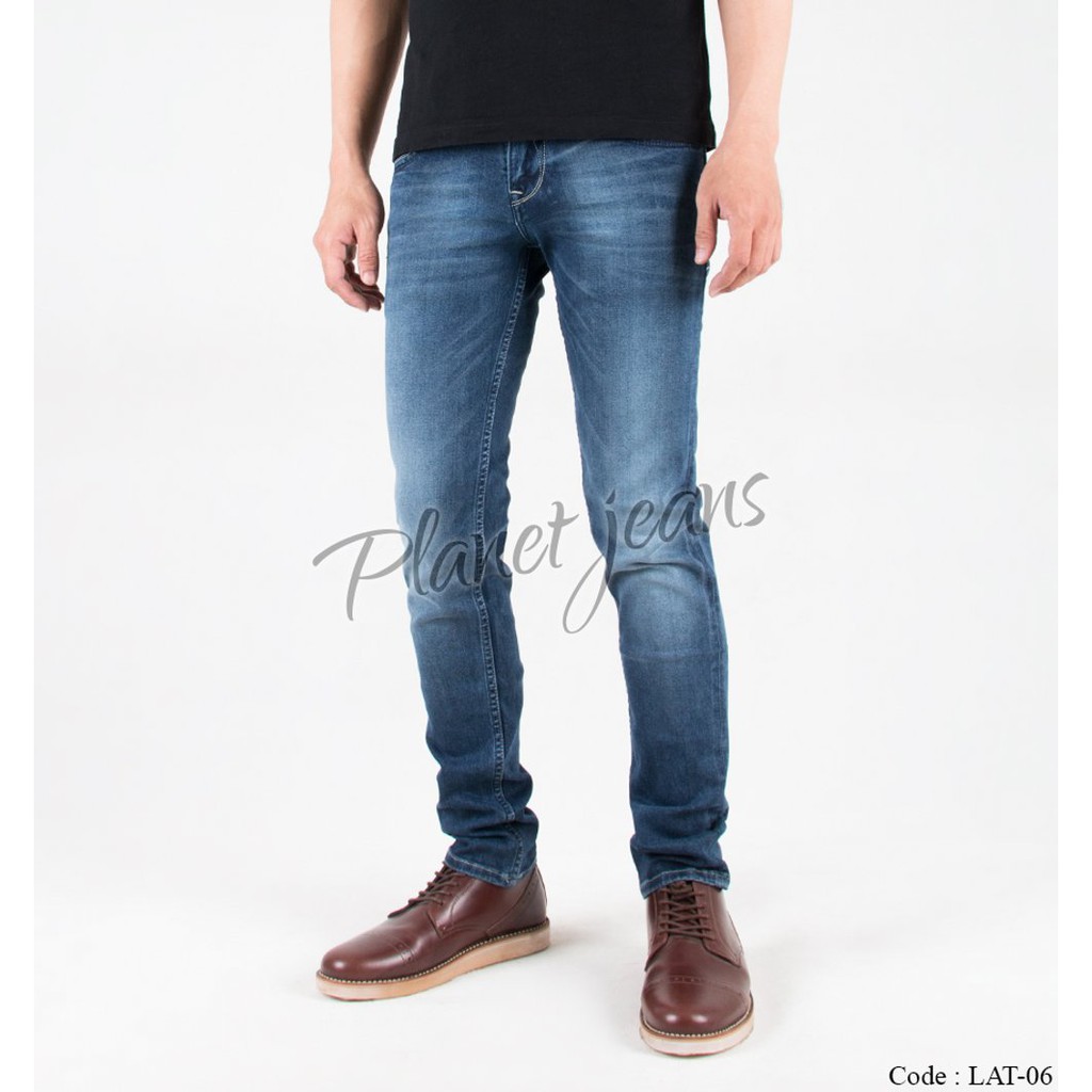 Celana Jeans Panjang Slimfit Pria bahan Denim Brand Local Original Blue Washed Slim Fit Cowok LAT06