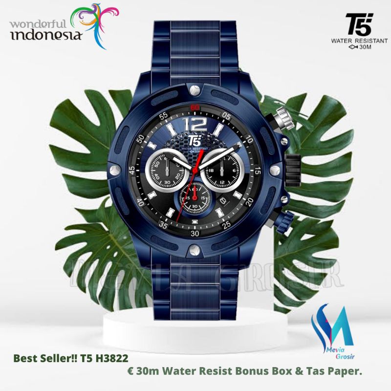 Jam Tangan Pria T5 H3822 Original Chronograph Stainless Steel Jam Tangan Pria Termurah