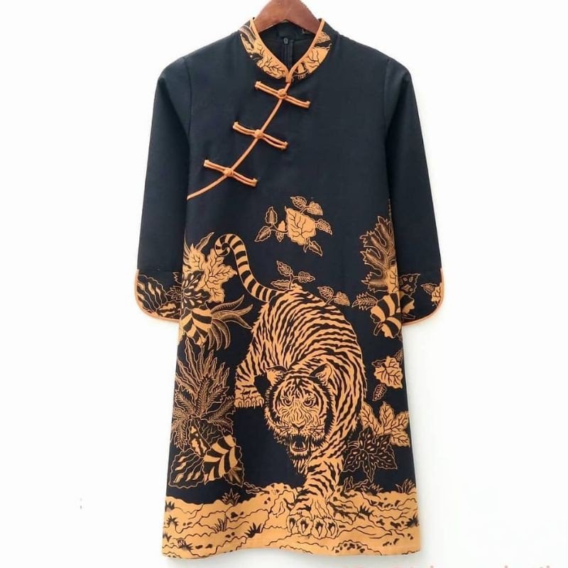 Tunik Baju Batik Solo Motif Harimau Modern Lapis Tricot