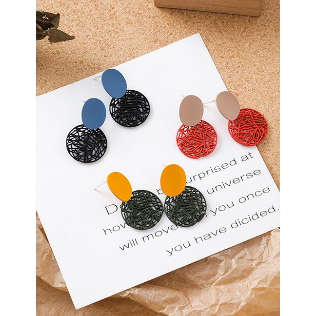 LRC Anting Tusuk Fashion Geometric Hollow Texture Contrast Color Disc Earrings D71098