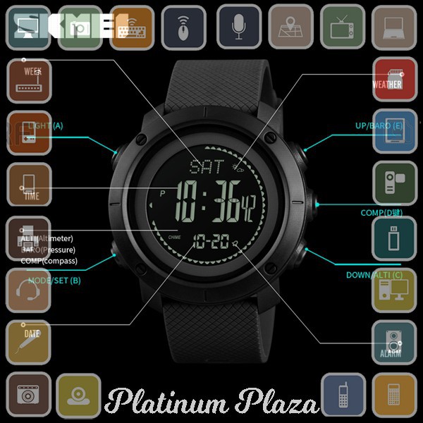 SKMEI Jam Tangan Digital Sporty Pria Pedometer Calorie Compass - 1427 - Black`M9PSU3-