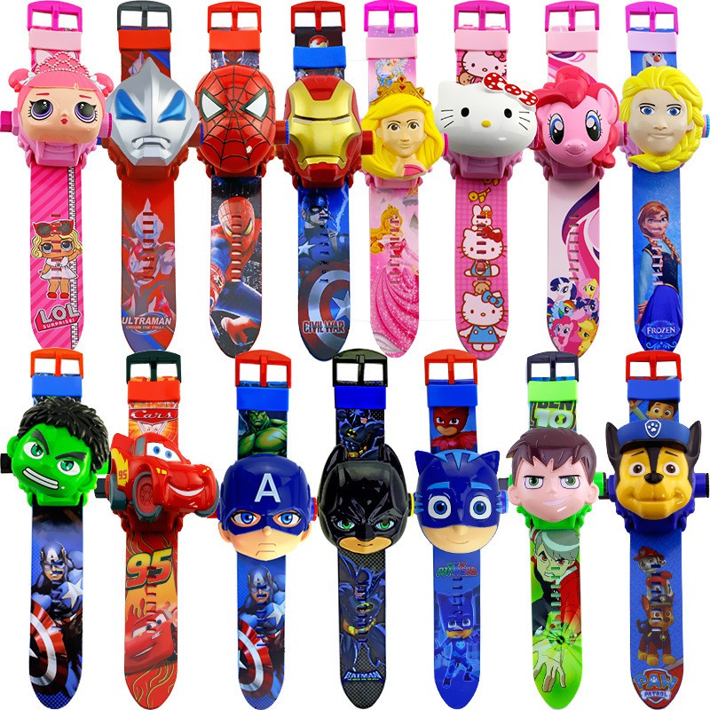 [ready stock]Jam tangan anak jam tangan laser proyektor boneka kepala jumbo karakter avengers 8527